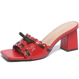 NIB Open Toe Mules Glossy Chunky Heels